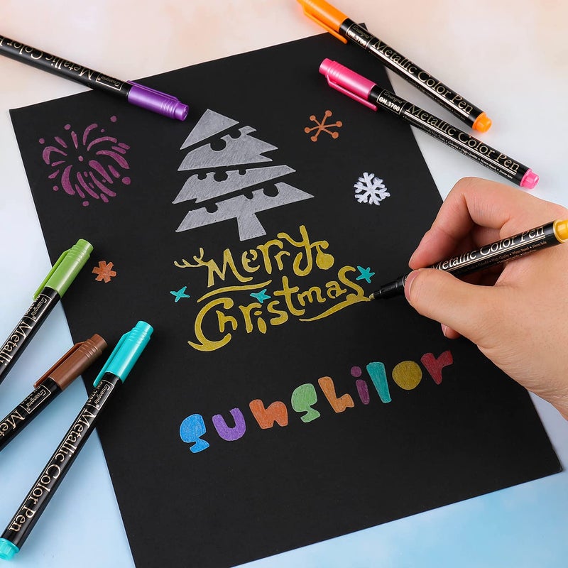 Sunshilor Metallic Marker Pens, 12 Colors Medium Point Metallic Pens Paint Markers for Black Paper, Rock Painting, Card Making, DIY Photo Album, Scrapbook Crafts, Metal, Wood, Ceramic, Glass - Image 4